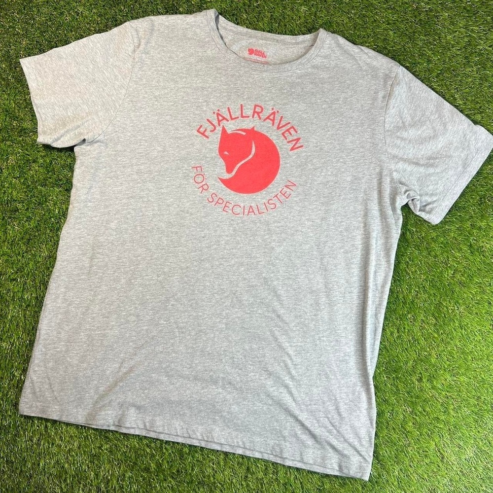 Fjallraven Logo Graphic T Shirt Gray Pink Fox Outdoor Hiking Mens XXL Cotton Tee